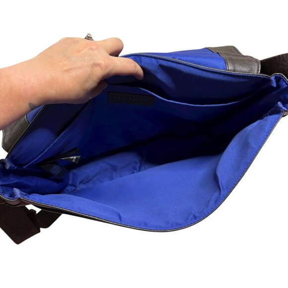 Ted Baker London Messenger Bag Brown Faux Leather Crossbody Blue Stripe Zipper - Picture 7 of 11